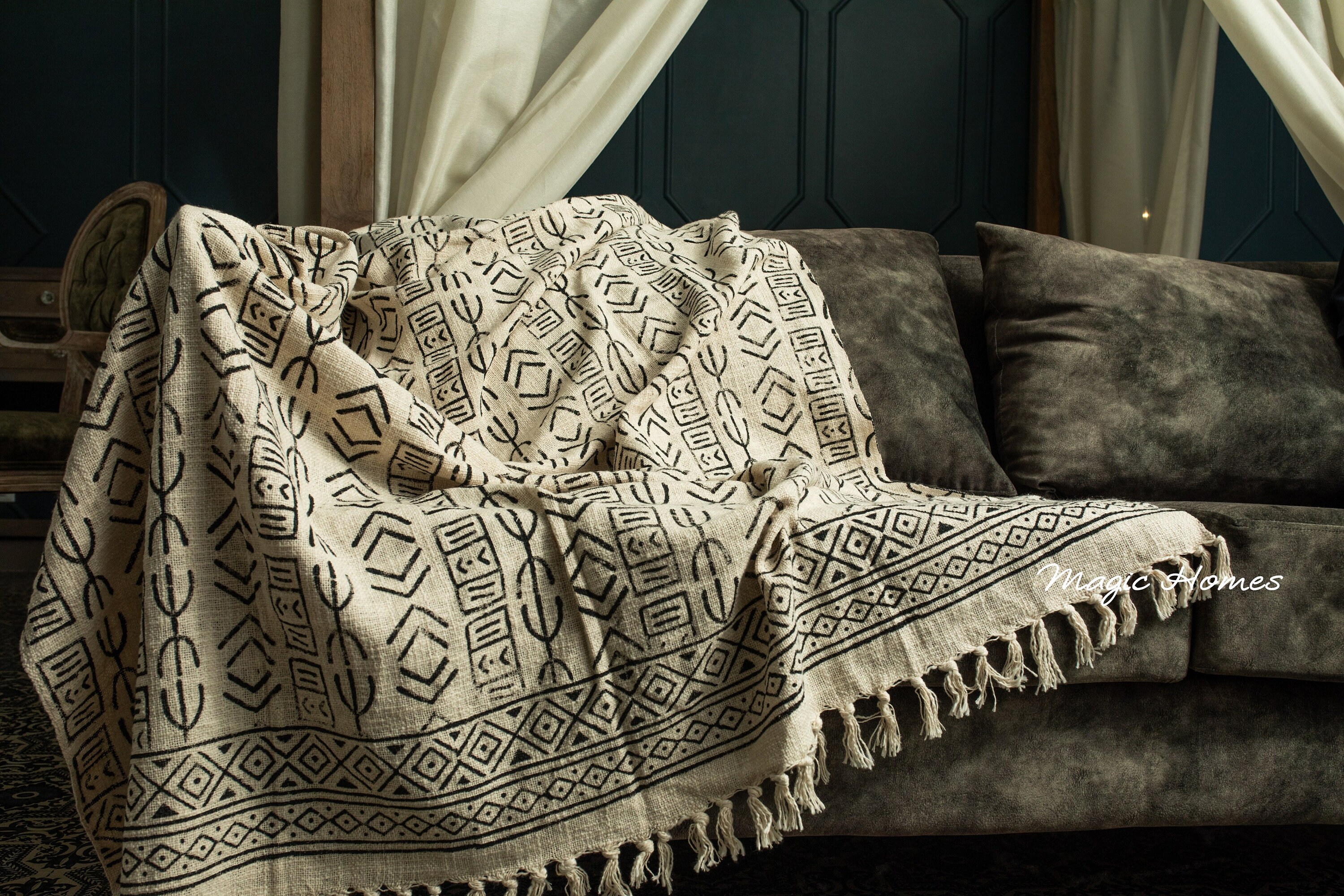 Beige Throw Bedding/ Boho Ethnic Hand Loomed Throw/ Cotton Etsy