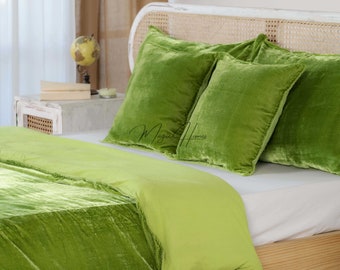 3 Pieces Crushed Shamrock Green Velvet Duvet Cover, Boho Bedding UO Full/Queen Duvet Cover, Luxury Bedding Gift