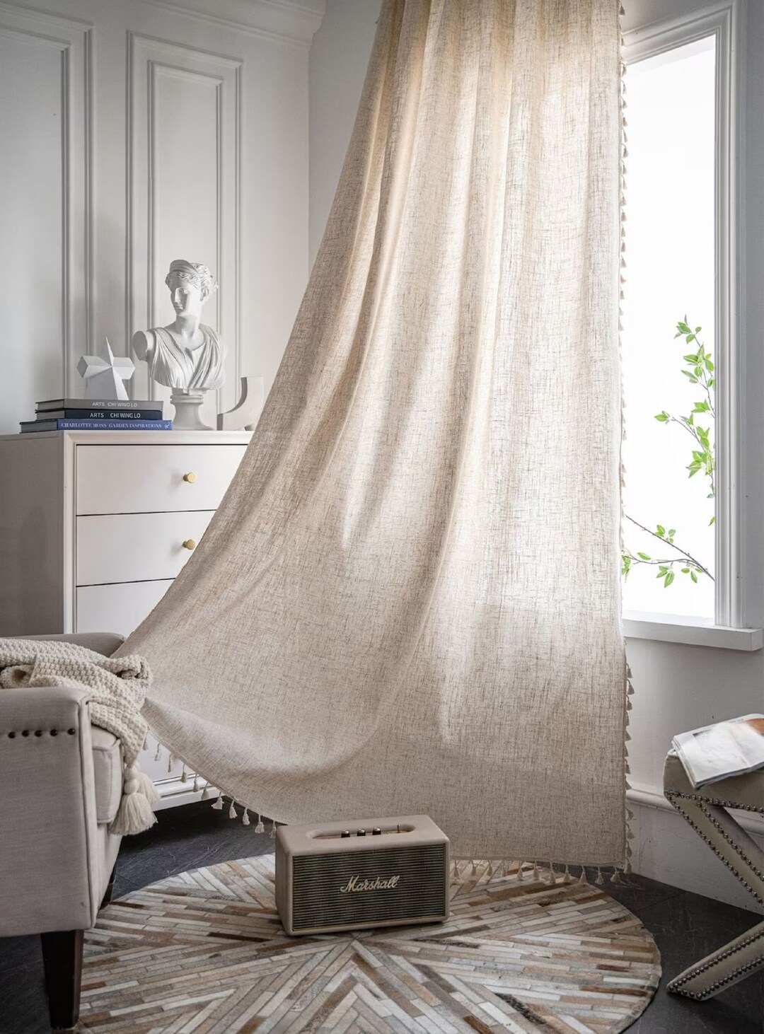 Vintage Curtain Bedroom Curtain Translucent Curtains Linen - Etsy
