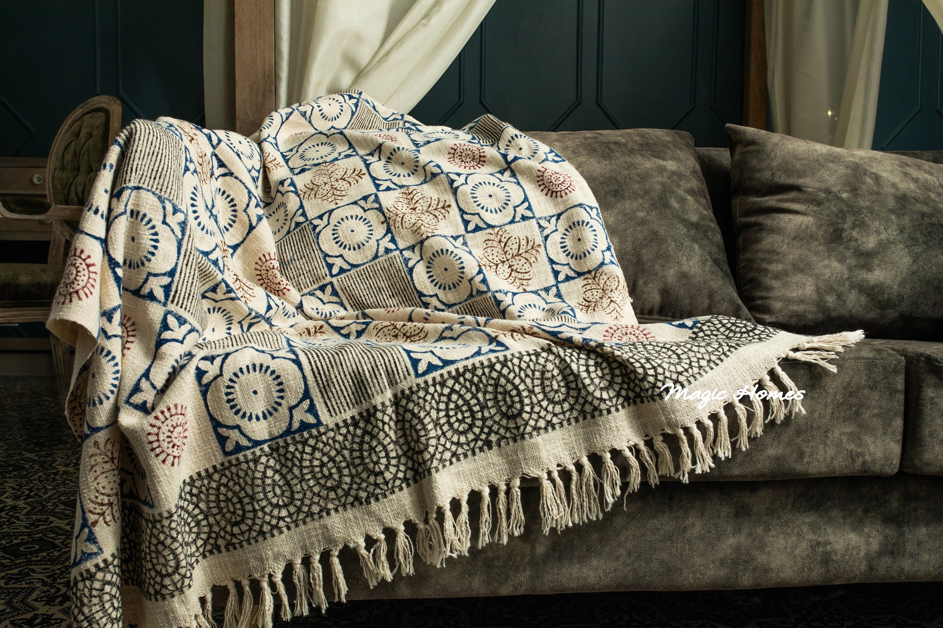 Hand Block Printed Throw Blanket Bohemian Mud Cloth Bed Cover Etsy