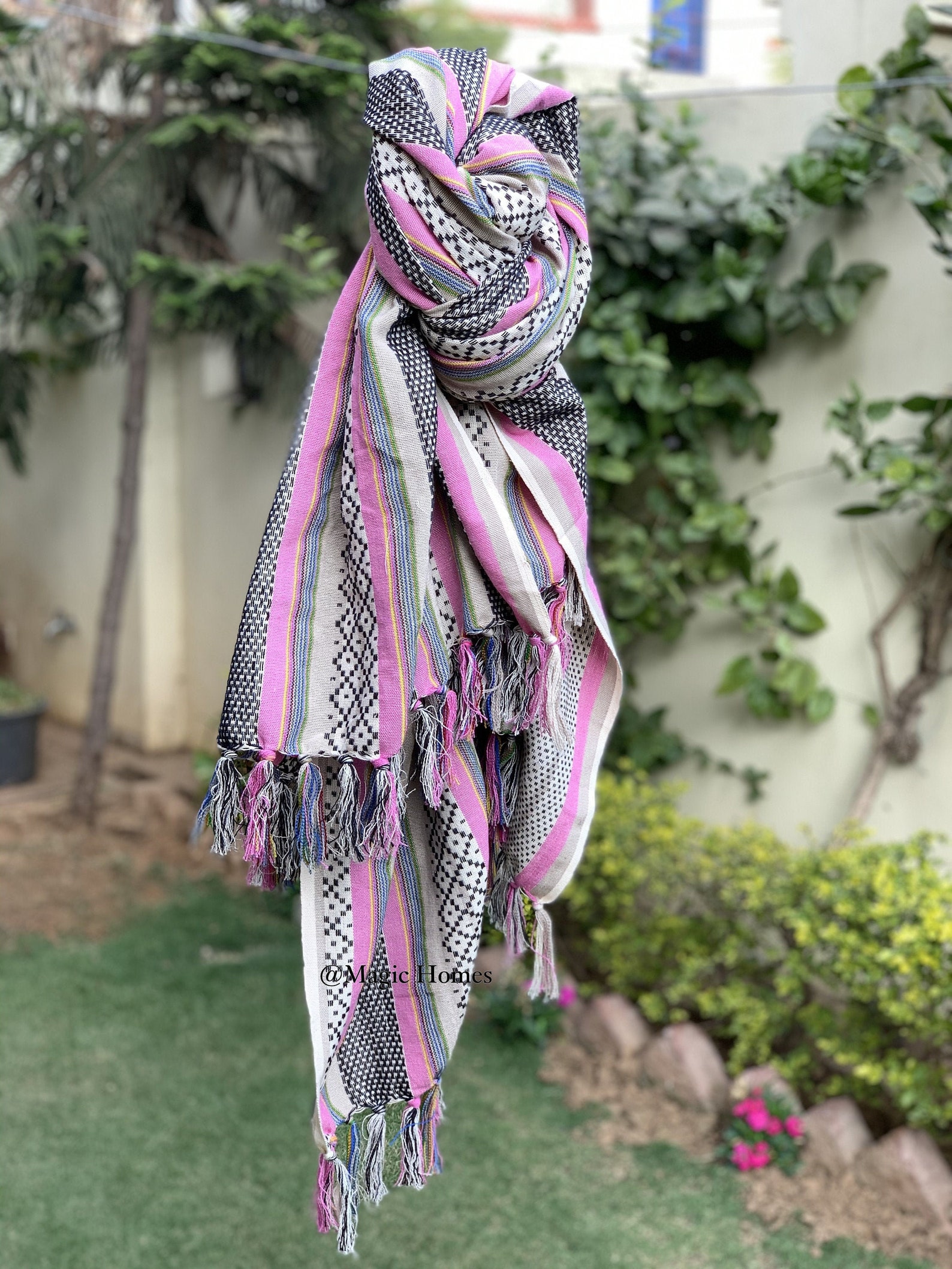 Hand Woven Cotton Blanket Light Weight Handmade Throw Pink Etsy