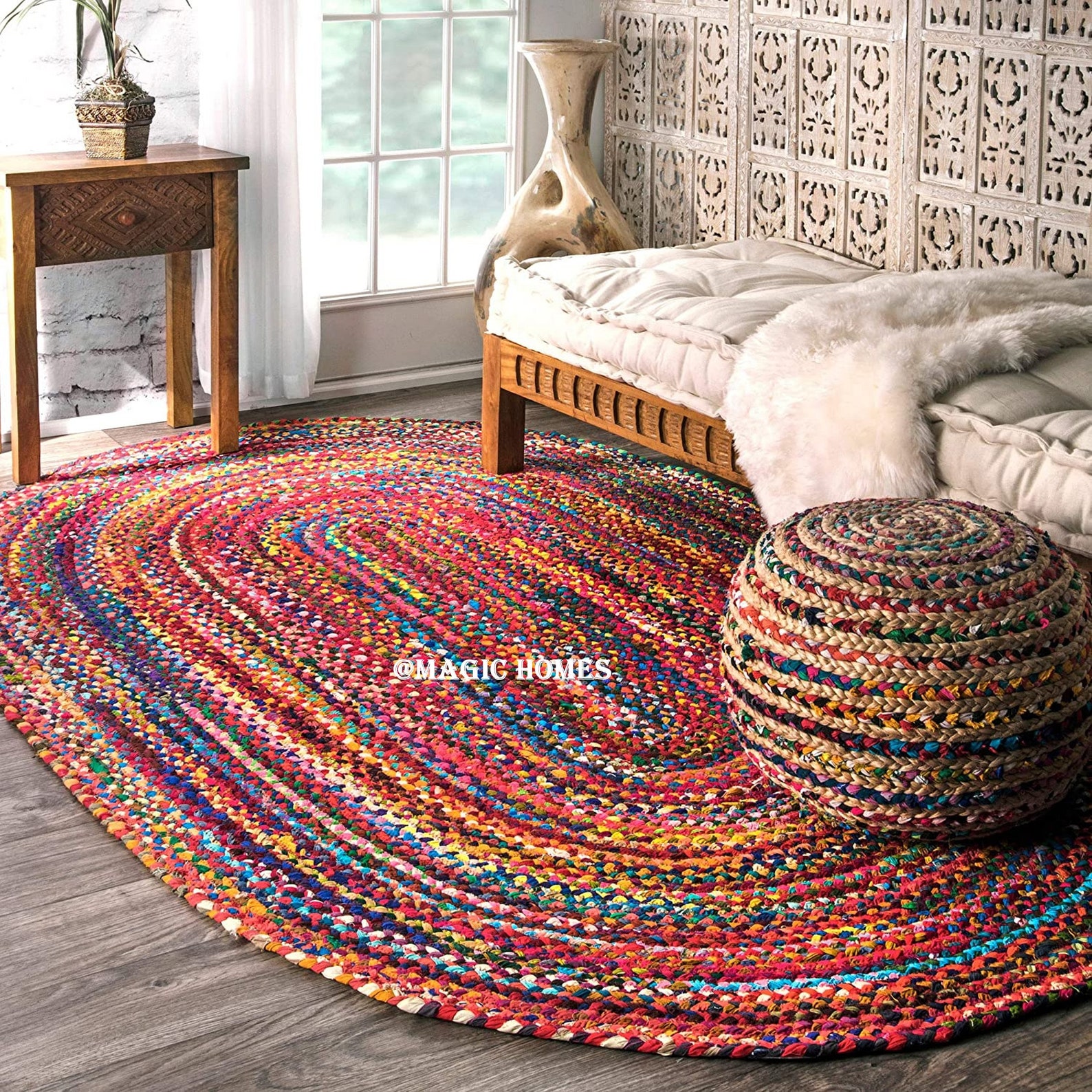 Handmade Bohemian Boho Cotton Chindi Rug 74x52 Inches Etsy