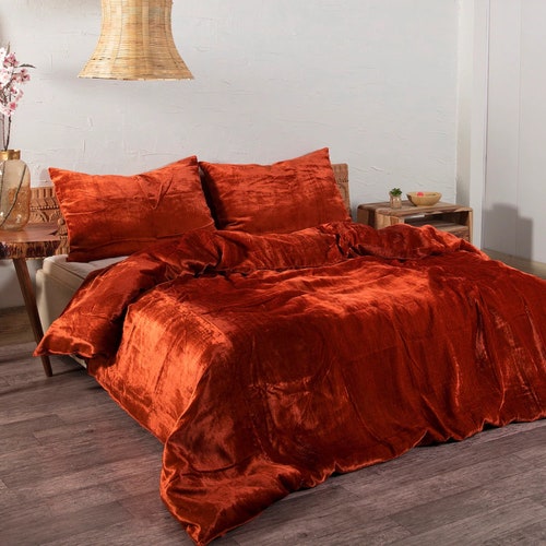 3 Pieces Luxury Crushed Rose Gold Velvet Duvet Cover Boho Etsy
