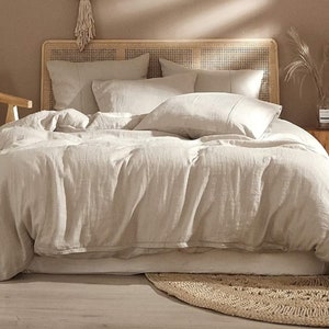 UO Bedding Washed Natural Cotton Luxury Ivory Boho Duvet Cover set with Fitted Sheet Twin/full/Queen/King Blanket Comforter Cover