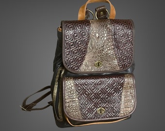 Soft Leather w/ Embossed Cowhide Multi Tone Style Medium Backpack