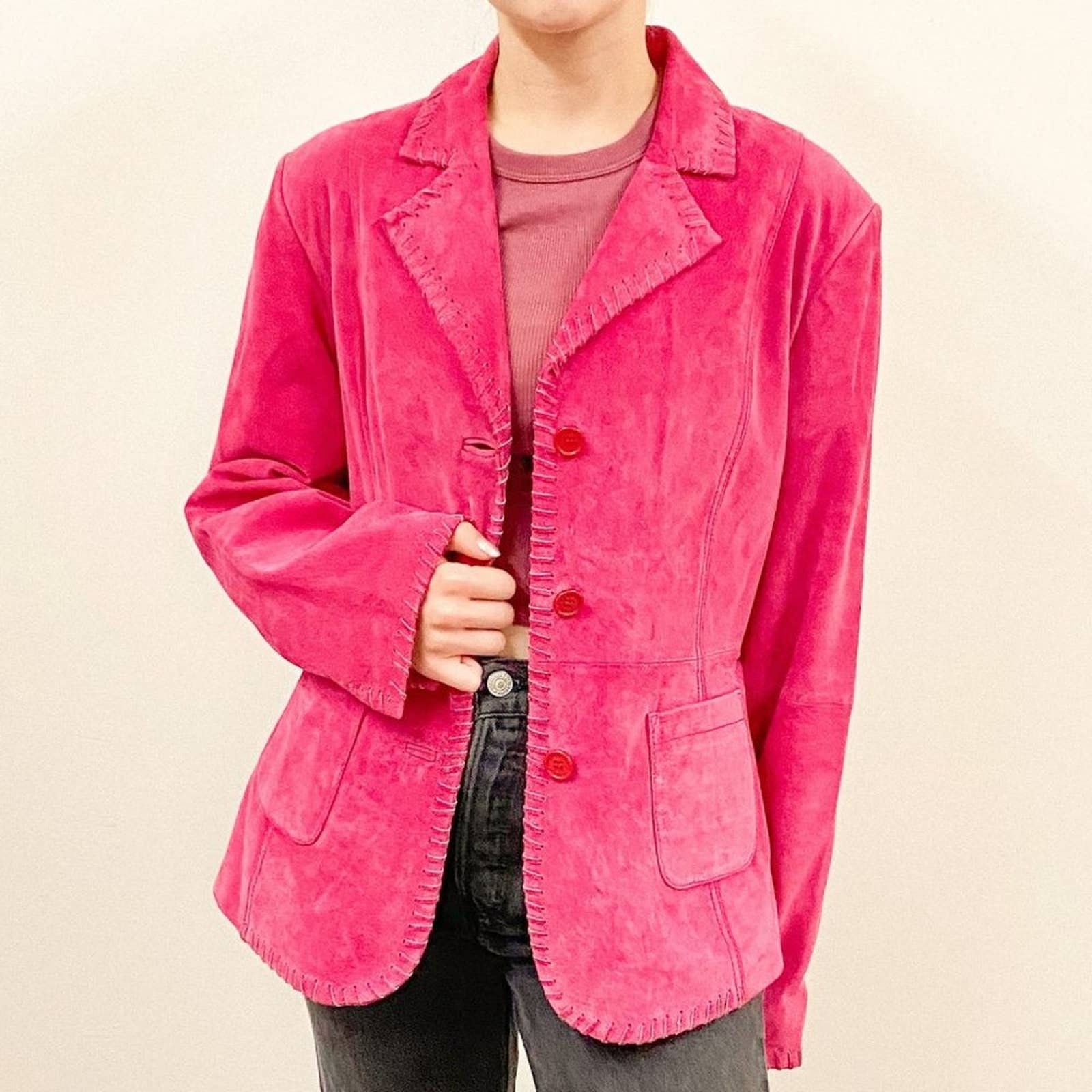hot pink suede jacket
