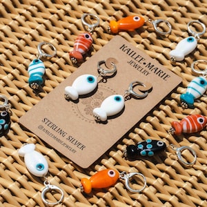 Murano Glass Fish Earrings — Sterling Silver Leverback Clasps