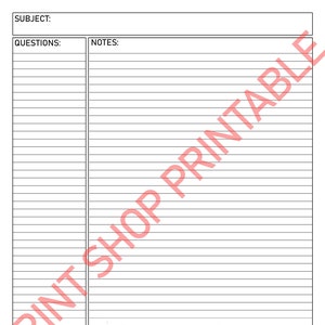 May include: A blank, lined notebook with sections for subject, questions, notes, and summary. The notebook is perfect for taking notes, brainstorming, or organizing ideas.