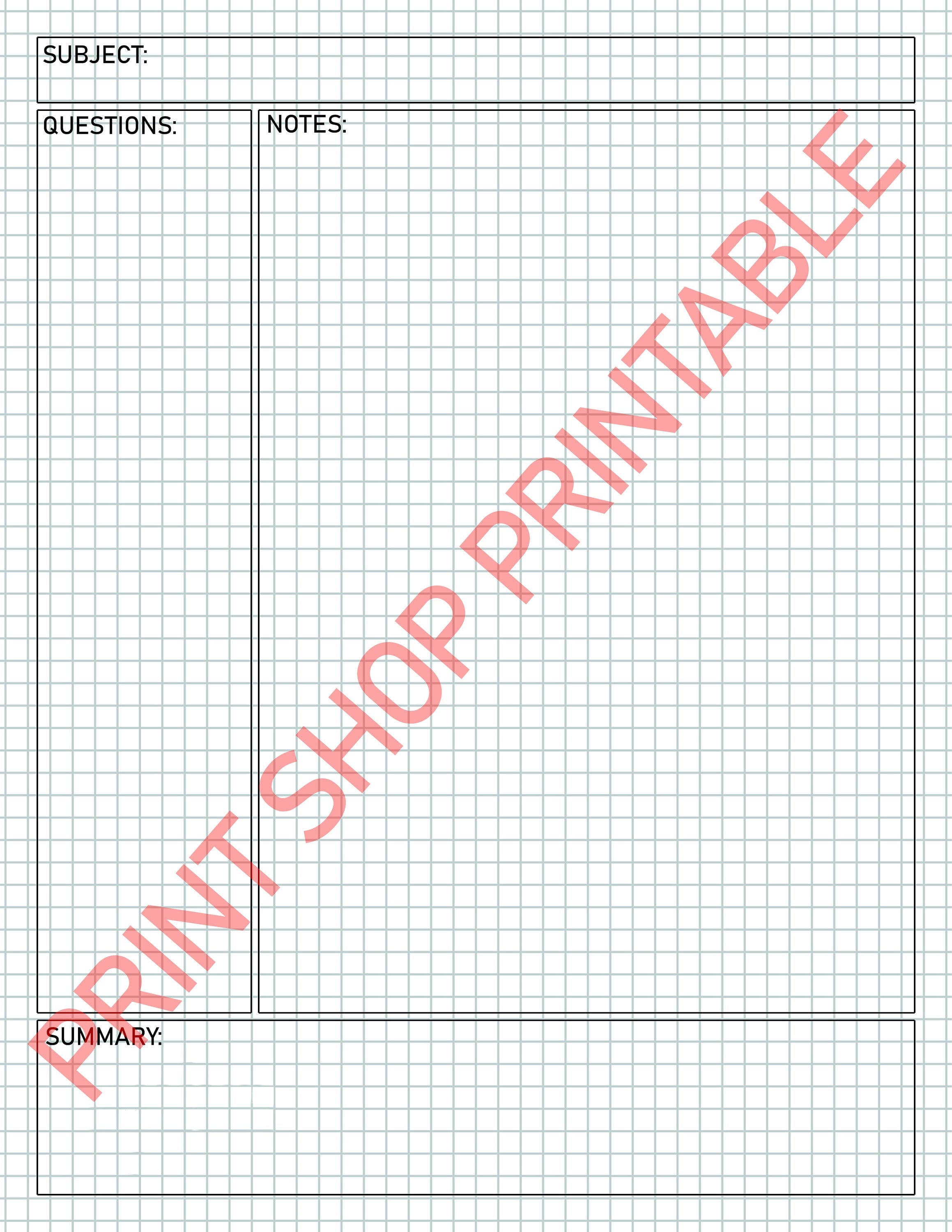 Cornell Style Graph Note Paper - Etsy