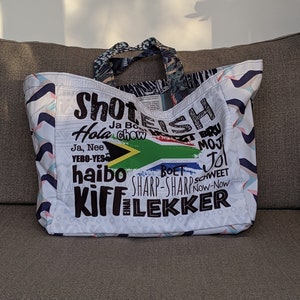 Einkaufstasche / Shopper-Tasche „South African Sayings“ recycelt & einzigartig - Einkaufstasche / Strandtasche / Pooltasche / Einkaufstasche / kein Plastik