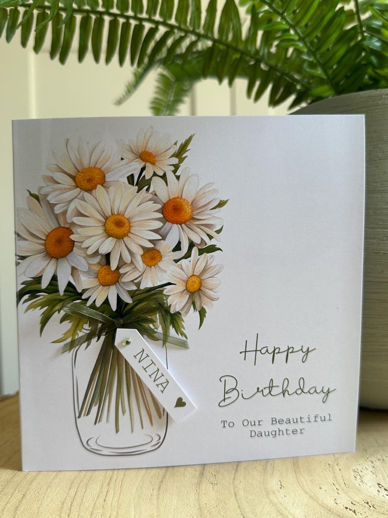 Personalised Daisy Birthday Card, Handmade Floral Greeting Card With ...