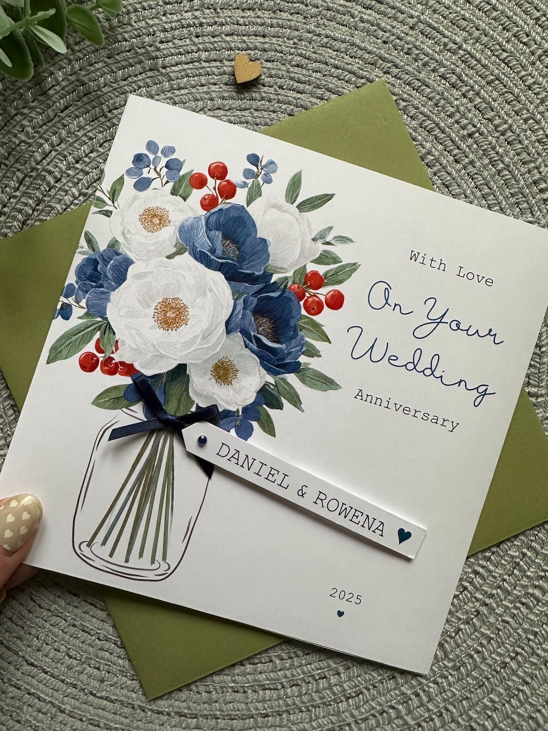 Personalised Anniversary Card, Handmade Floral Wedding Anniversary Card ...