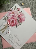 Personalised Happy Retirement Card,  Congratulations Peony Themed Handmade Retirement Card, Larger Sizes Available