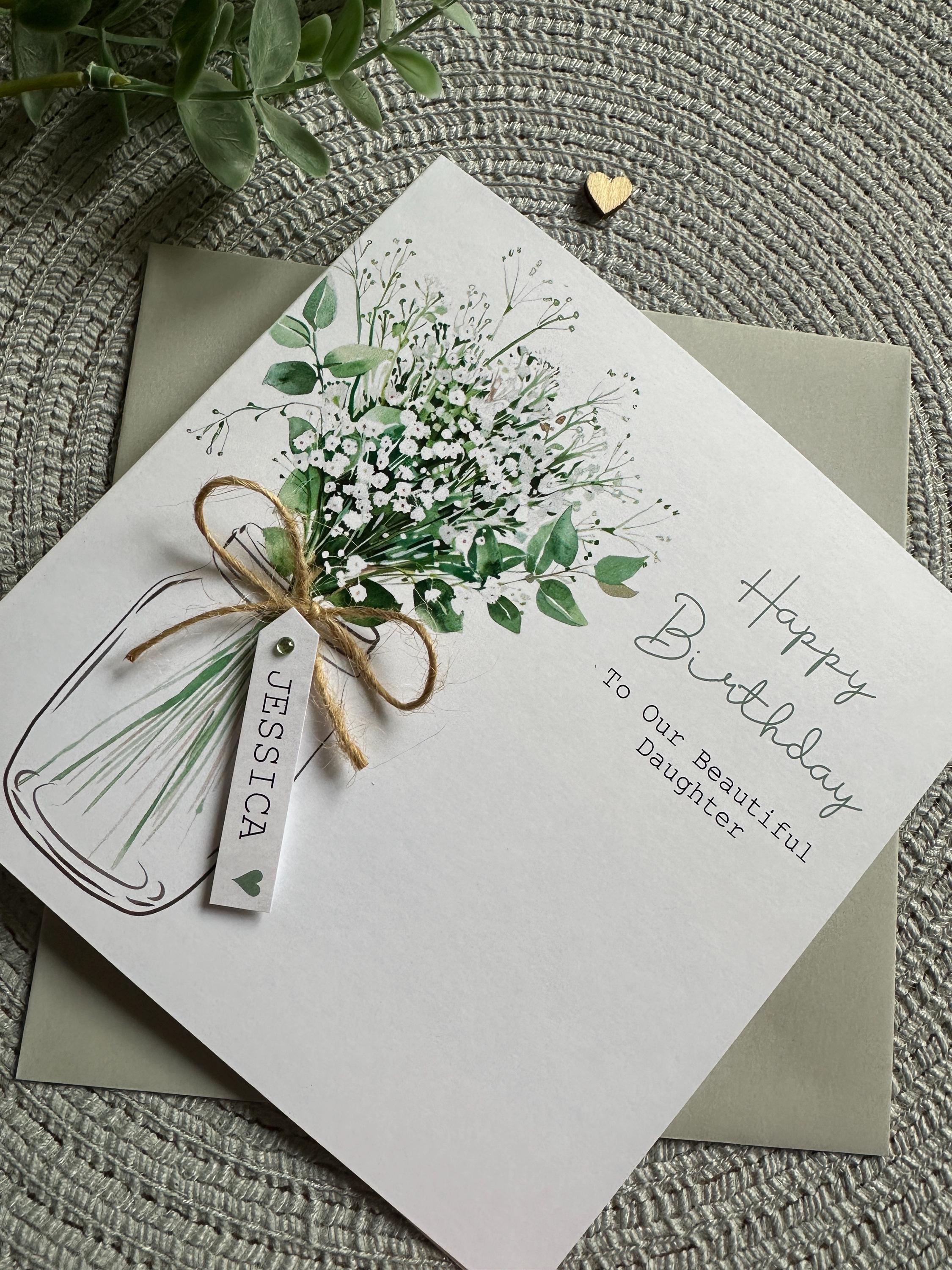 Personalised Gypsophila Birthday Card, Handmade Baby's Breath Card