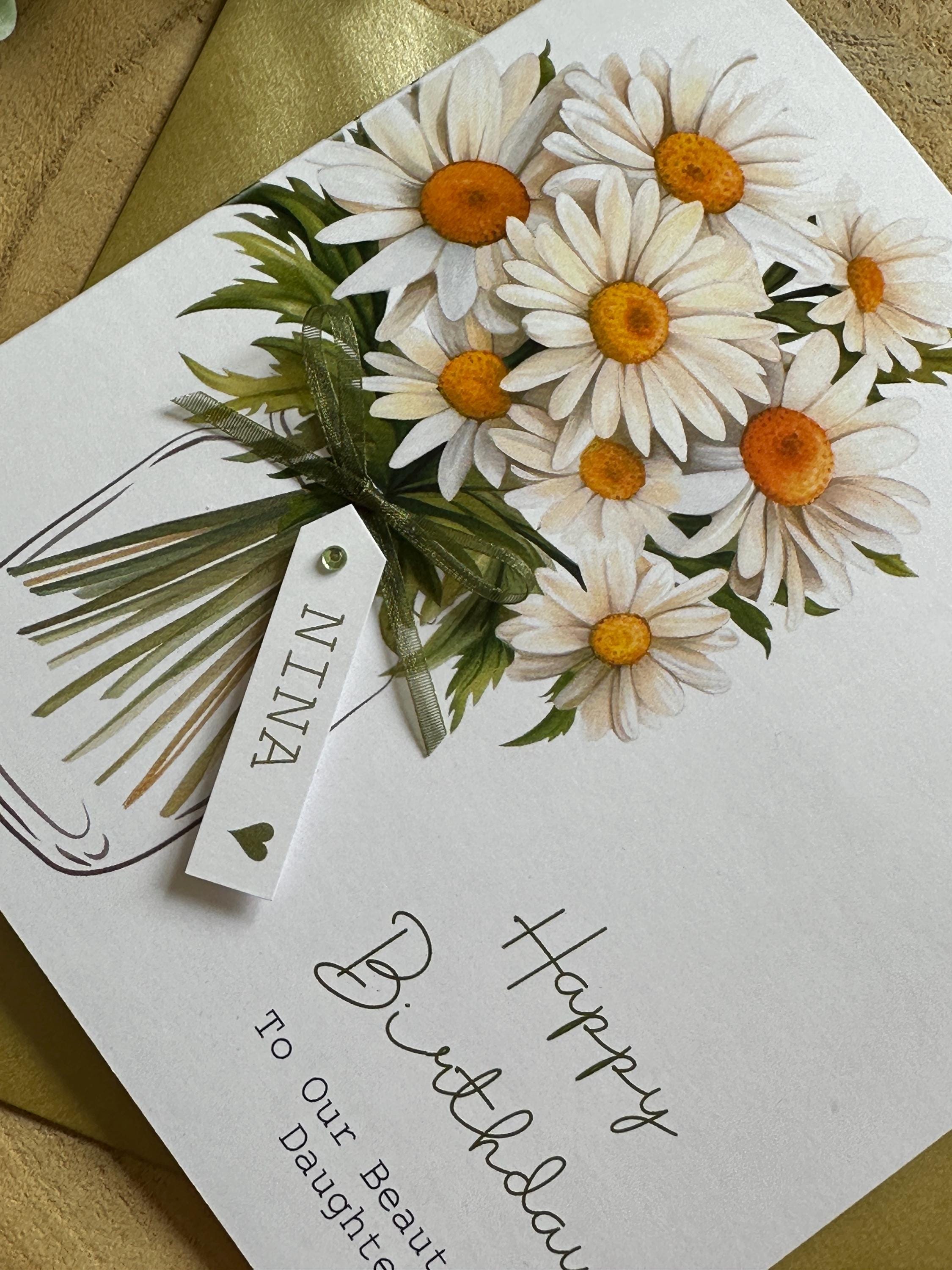 Personalised Daisy Birthday Card, Handmade Floral Greeting Card With ...