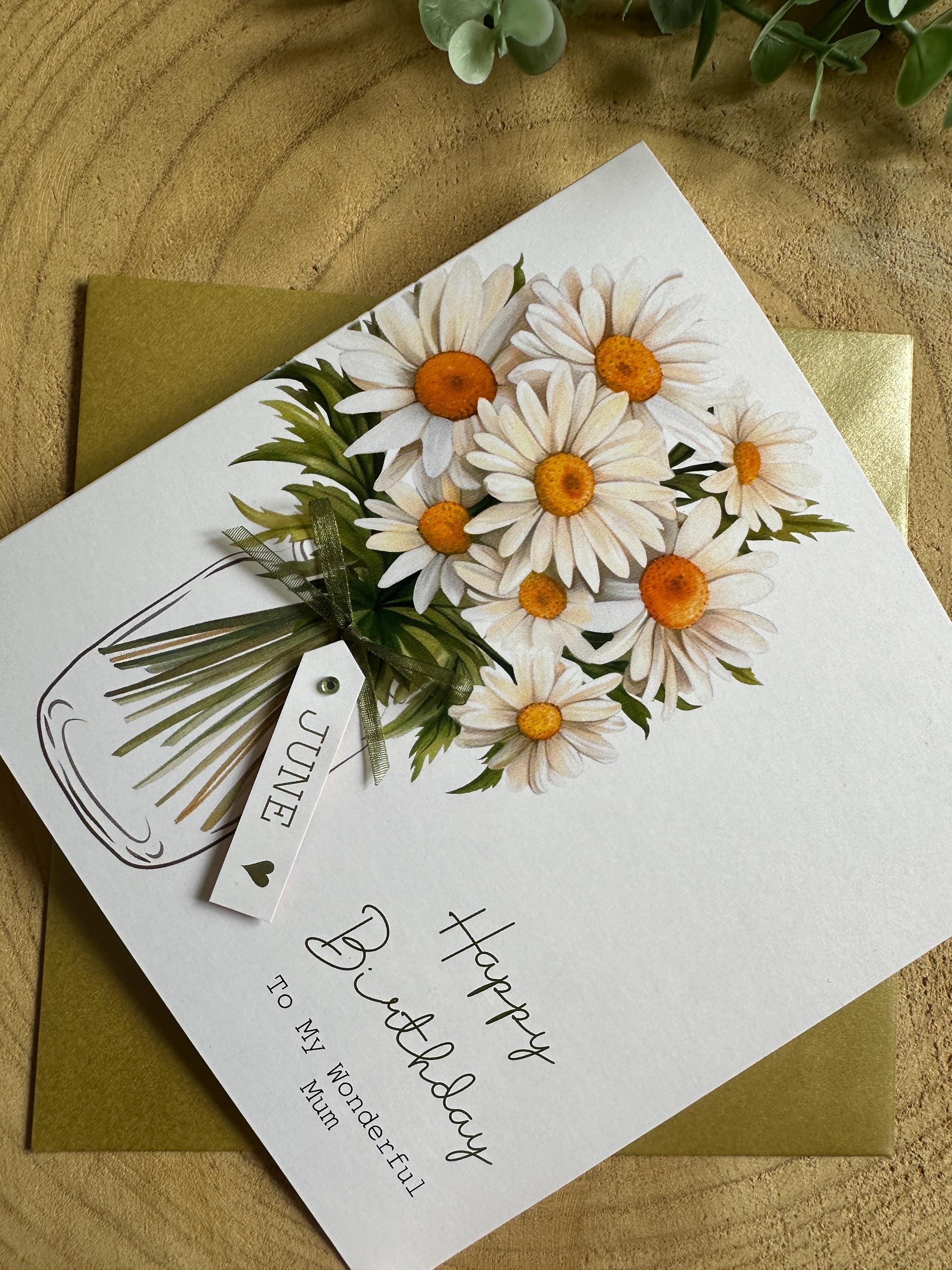 Personalised Daisy Birthday Card, Handmade Floral Greeting Card With ...