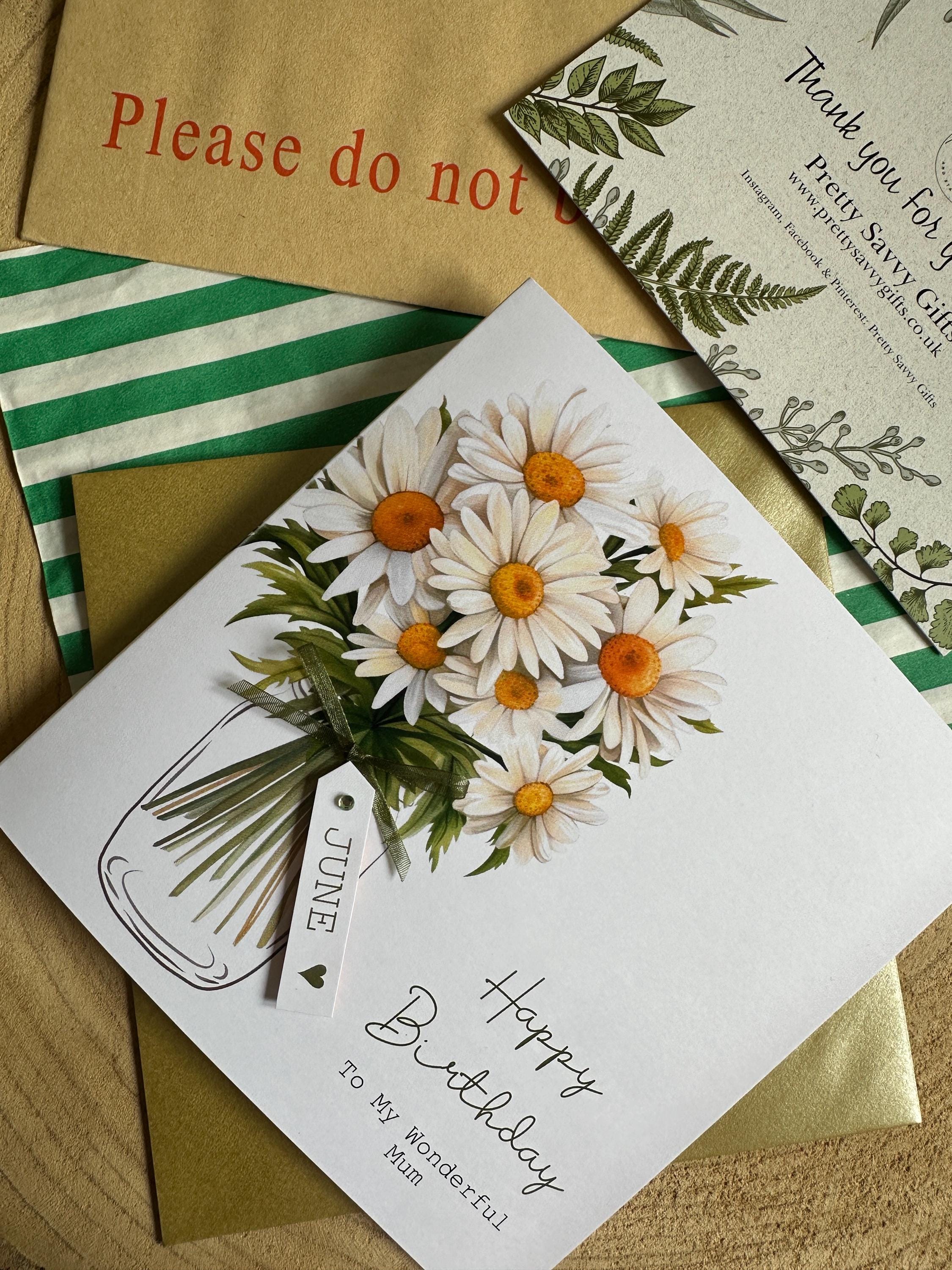 Personalised Daisy Birthday Card, Handmade Floral Greeting Card With ...