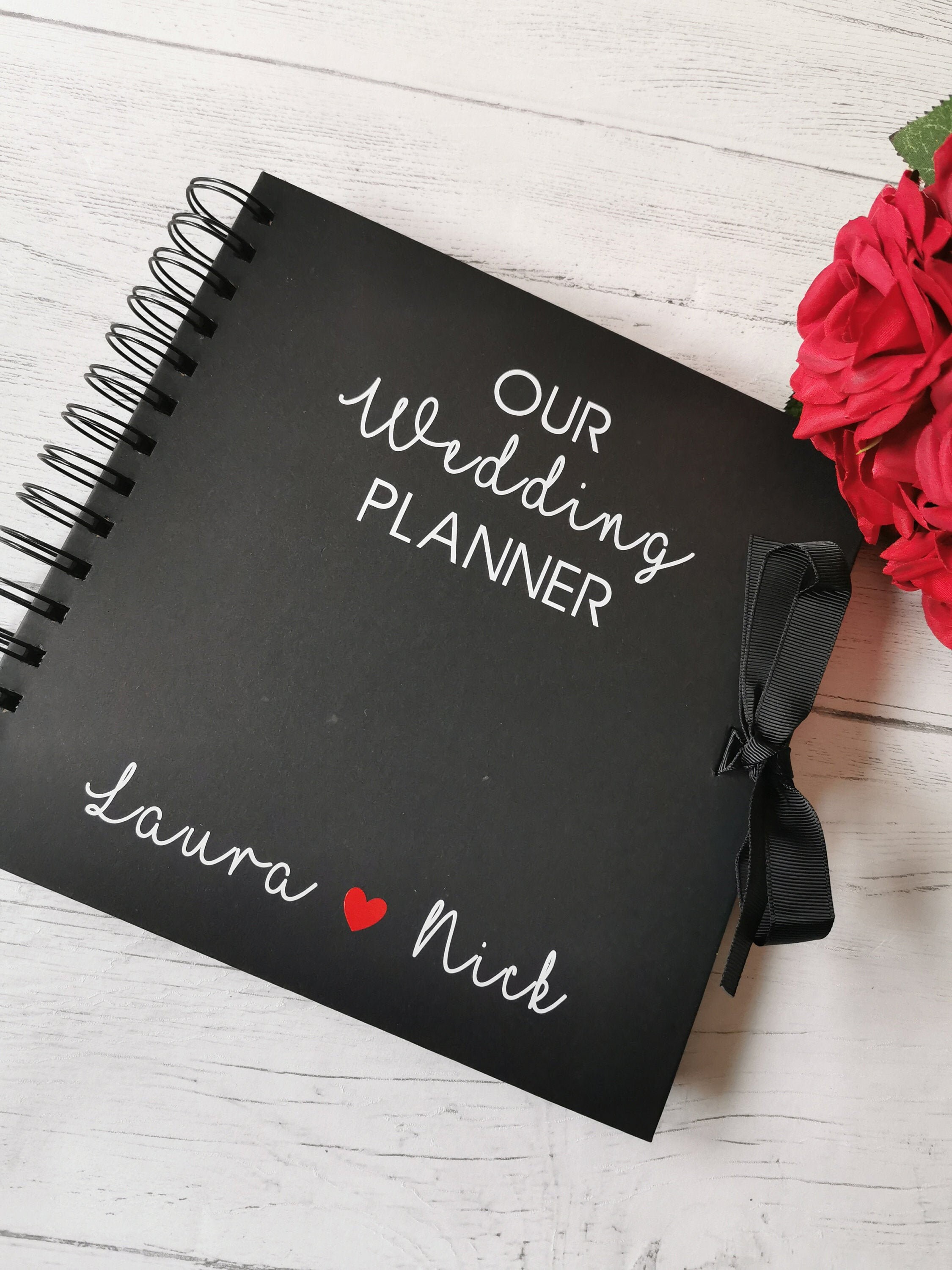 Personalised Spiral Bound Black Wedding Planner Book Engagement Present
