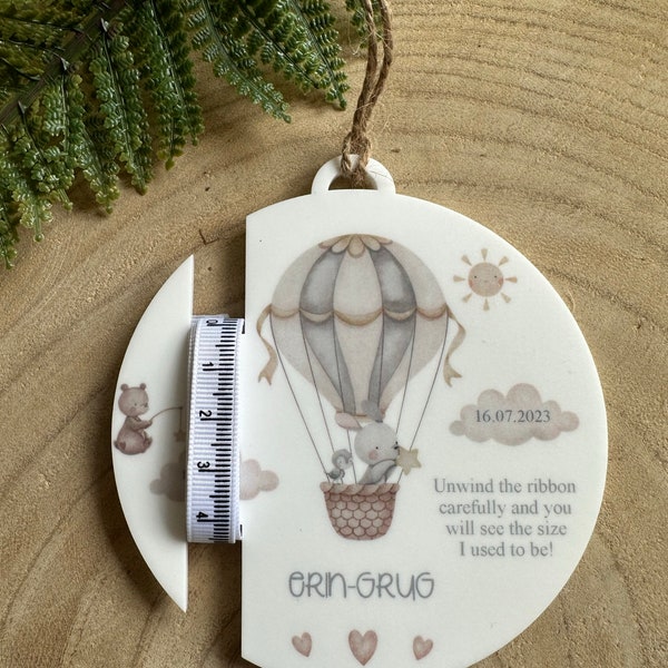 Personalised New Baby Keepsake - Hot Air Balloon - Newborn Baby Details - New Baby Stats  - Ribbon Holder - Girls or Boys - New Parent Gift