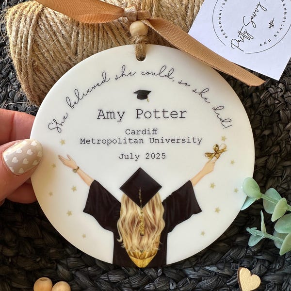 Personalised Graduation Gift Keepsake, University Graduation Gift, Girl Graduation Gift for her, Matching card available, Change Hair Colour