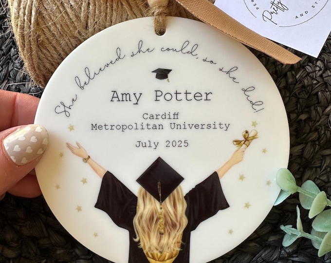 Personalised Graduation Gift Keepsake, University Graduation Gift, Girl Graduation Gift for her, Matching card available, Change Hair Colour