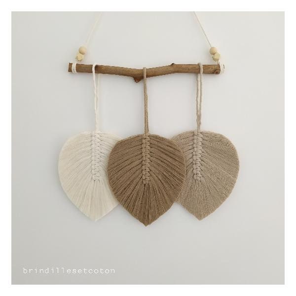 Tenture 3 Plumes Macramé, Suspension Pour Décoration Murale, d'intérieur