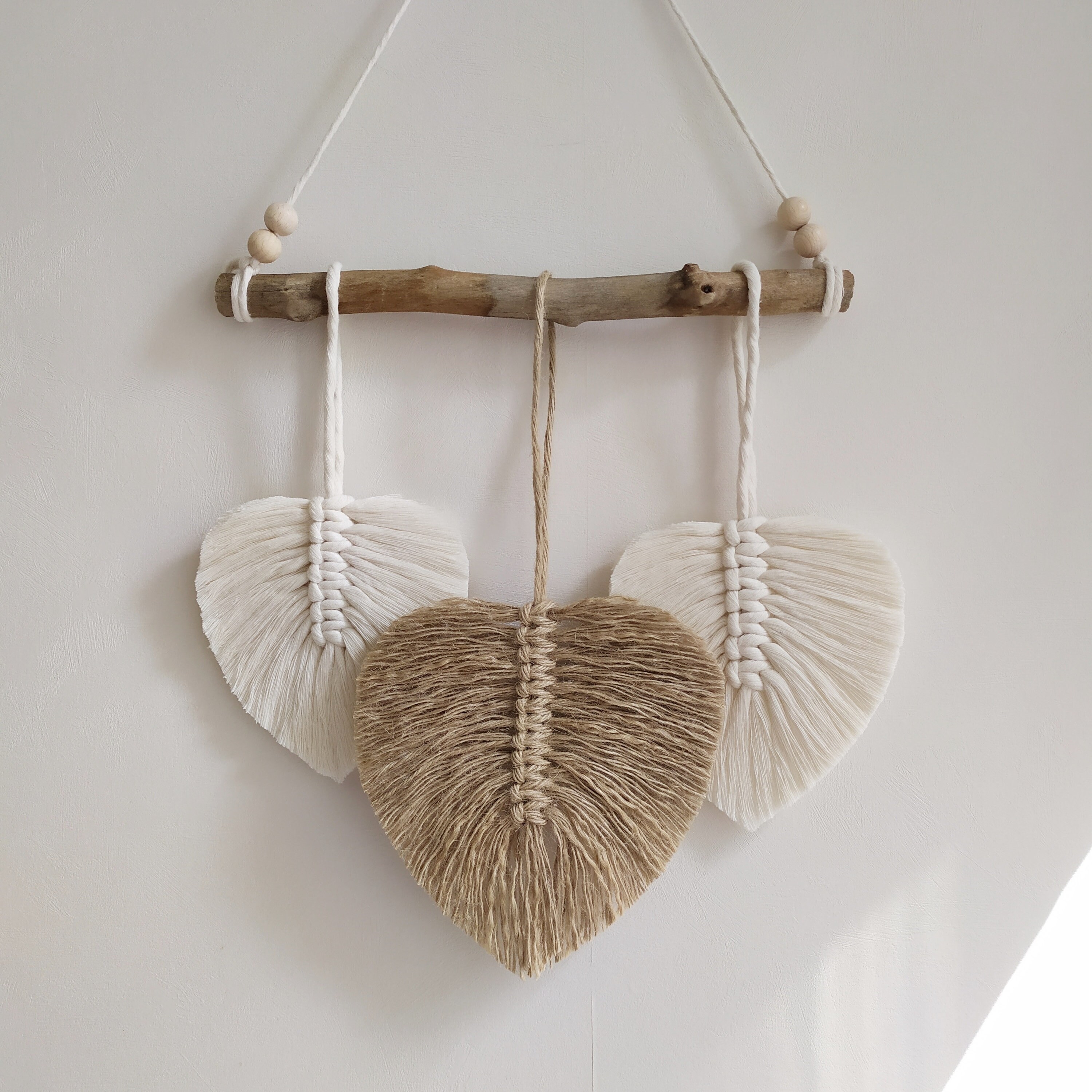 Tenture 3 Plumes Macramé, Suspension Pour Décoration Murale, d'intérieur