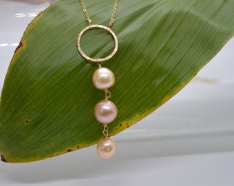 BMCP211 Big Natural Golden Peach Freshwater Cultured Pearl Strand