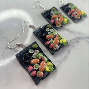 polymer clay earrings // sushi platters // Statement earrings // food earrings // miniature food // charcuterie boards // jewellery