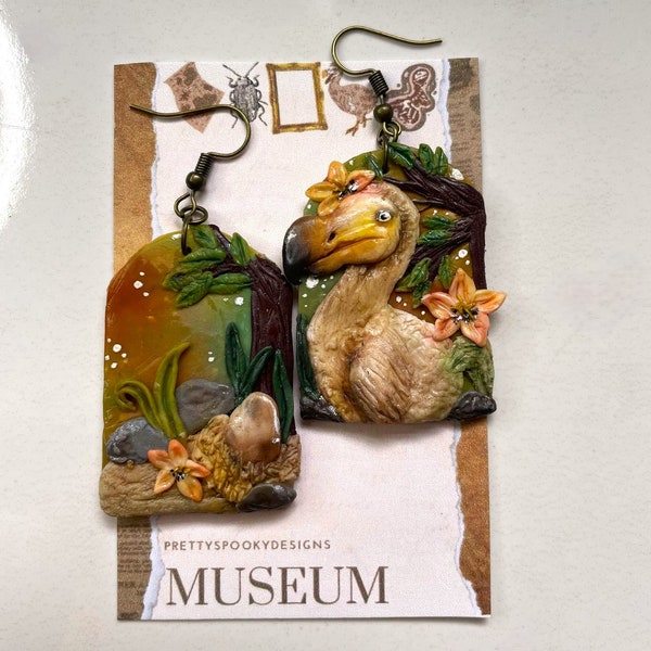 Polymer clay earrings // Dodo's // Museum collection // handmade jewellery // clay jewellery // prehistoric // Dodo // Bird themed // floral