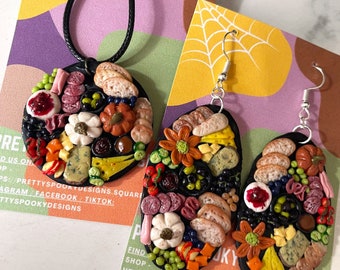 Fall charcuterie earring and necklace set // polymer clay earrings // polymer clay necklace // Halloween // autumn//miniature food//Handmade