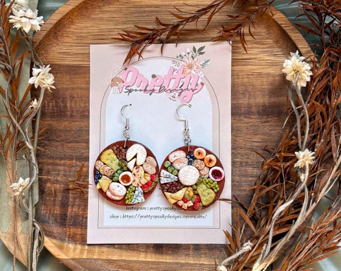 Miniature Cheese Board Earrings: Polymer Clay Food Jewelry