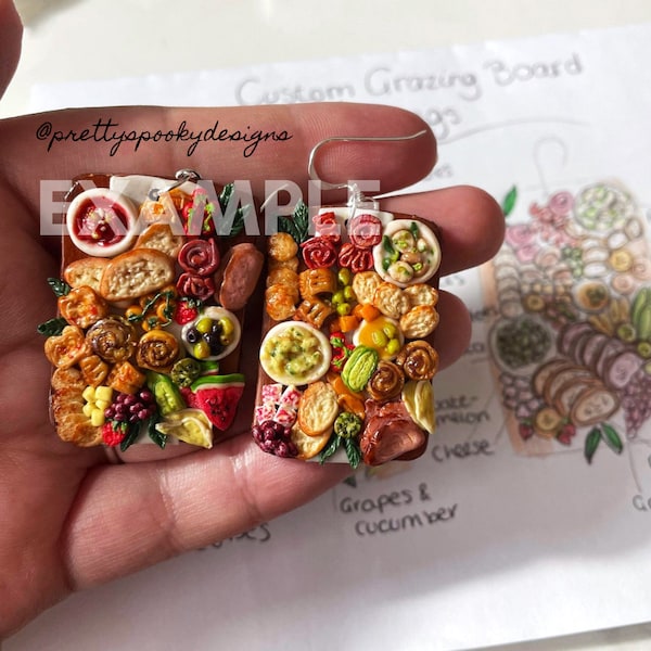 Custom Charcuterie Board Earrings  // Charcuterie board earrings // Polymer clay // miniature food // handmade jewellery // foodie