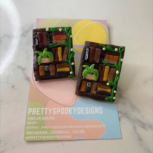 Polymer Clay Book Nook Pin: Miniature Bookcase Badge