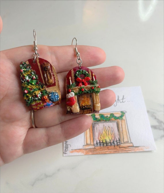 Polymer Clay Earrings A Warm Christmas Night Statement