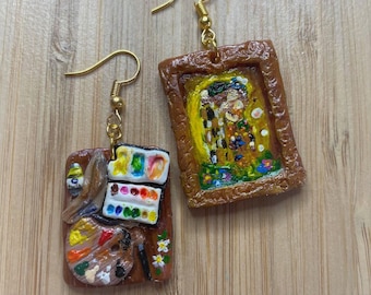 polymer clay earrings // The Kiss // Gustav Klimt // Statement earrings // traditional art