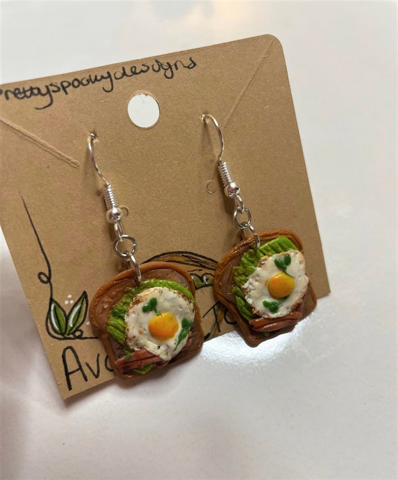 Polymer Clay Earrings Avocado Toast Food Earrings
