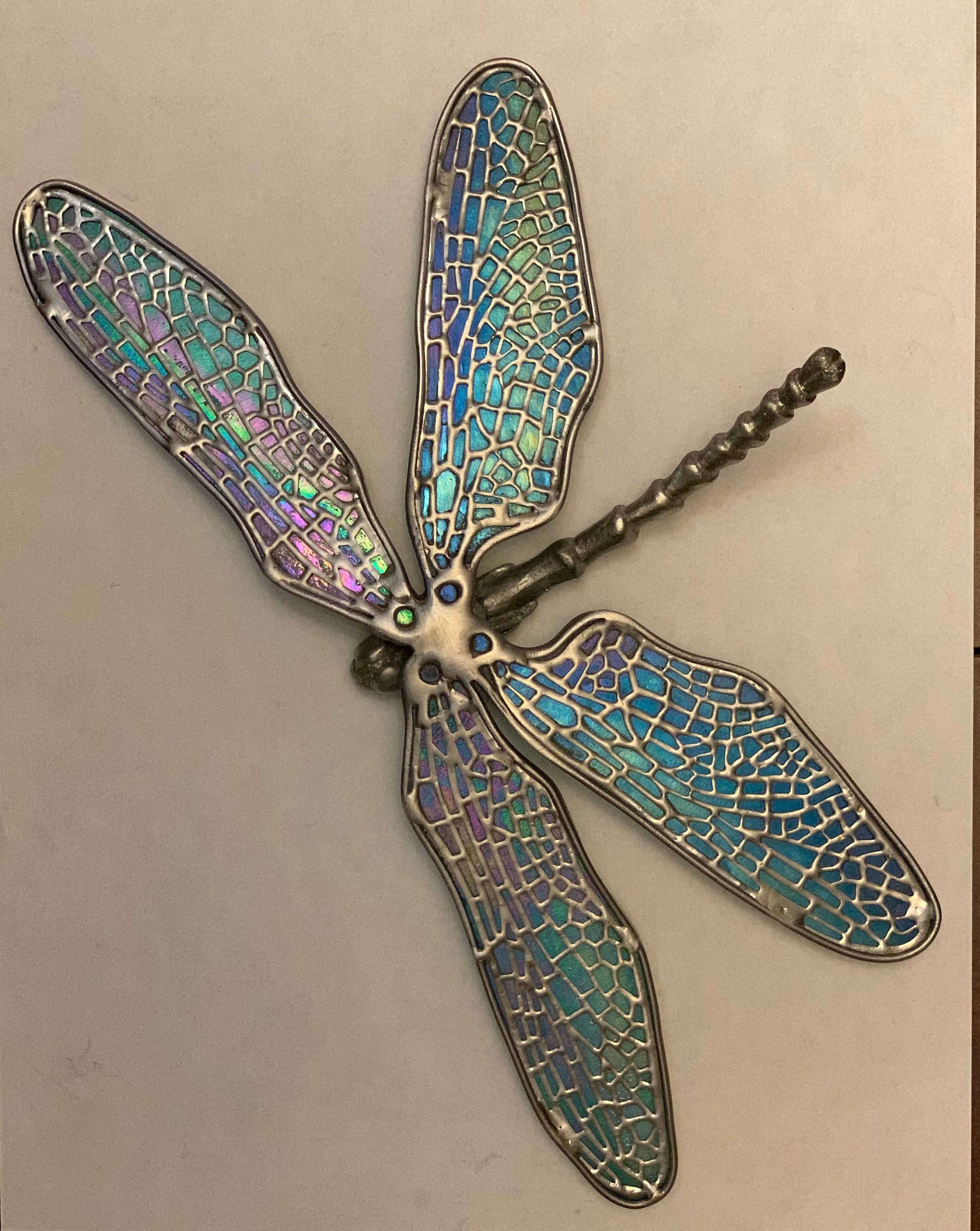 Dragonfly Hand Painted Glass Suncatcher NEW green stained garden summer metal 