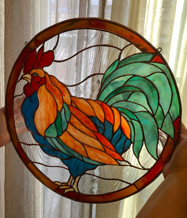 Rooster Stained Glass Window Panel Example Etsy