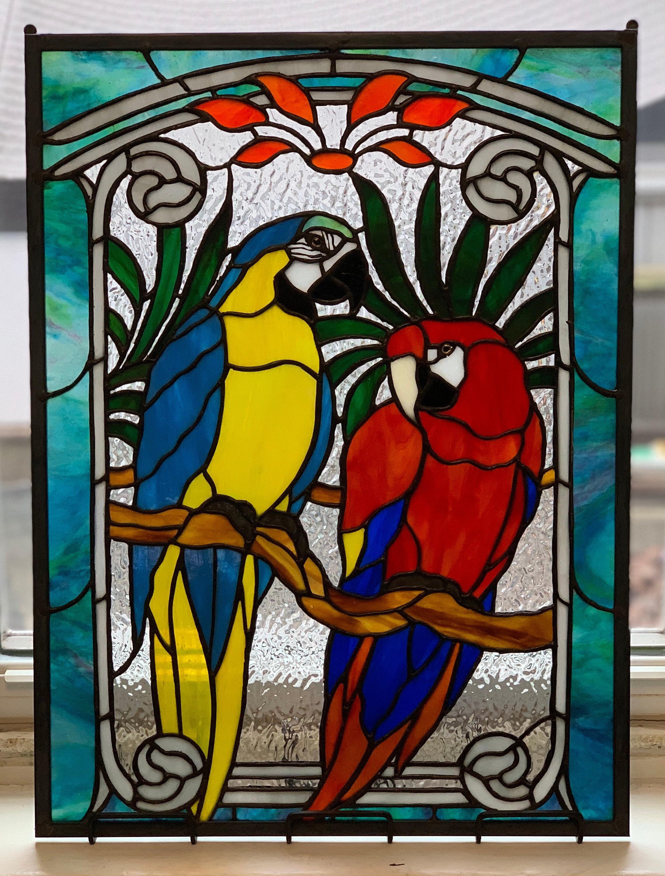 STAINED GLASS PARROT glass art Parrot Suncatcher original