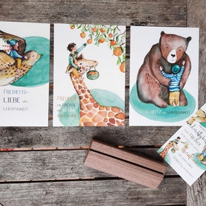 Kartenständer mit 3 guten Wünschen drei illustrativen Kunstkarten