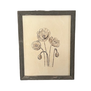 Wall Art Pen and Ink Drawing Poppies Botanical Flowers Original Brown Ink Coffee Dyed Paper Botanical Drawing