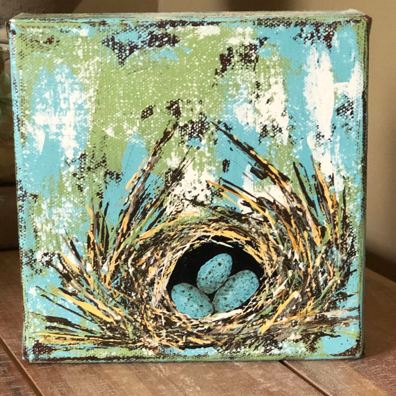 Original Birds Nest Abstract Painting 6 x 6 x 1 1/2 Canvas Etsy
