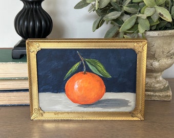 Original Clementine Painting 5 x 7 Kitchen Art Acrylic on Paper Includes 8 x 10 White Mat for 5 x 7 Painting Moody Lemon Shelf Sitter