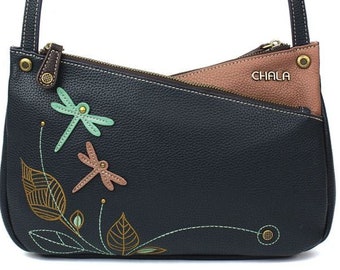 Chala Handbags Dragonfly Crescent Crossbody Handbag Purse