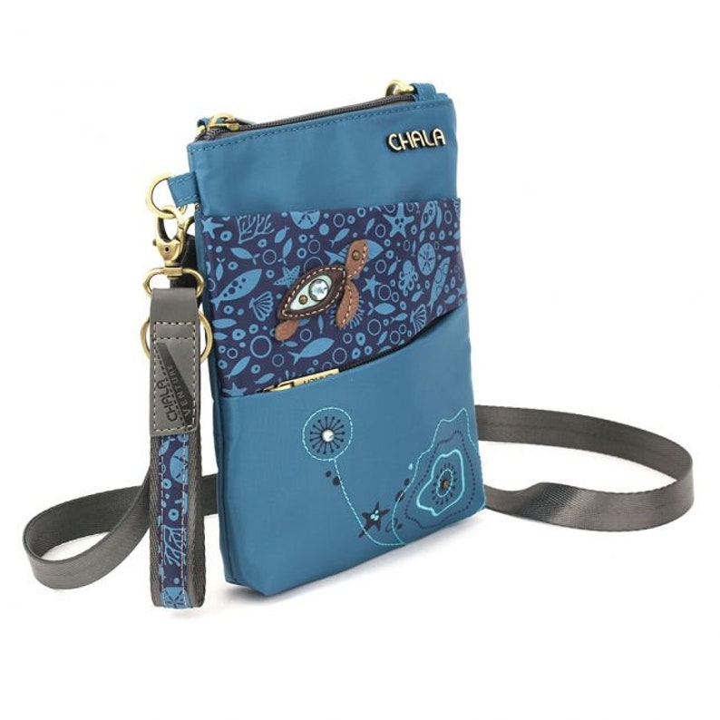 Convenient RFID Protected Lightweight Cute Compact Sea Turtle Cellphone CrossbodyPouchOver the Shoulder Purse with Adjustable Strap.