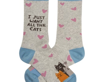 I Just Want All The Cats Socks | Soft, Comfortable Cat Socks | Cat Mom Gift | Cat Lady Socks | Fun Work Socks | Lounge Socks
