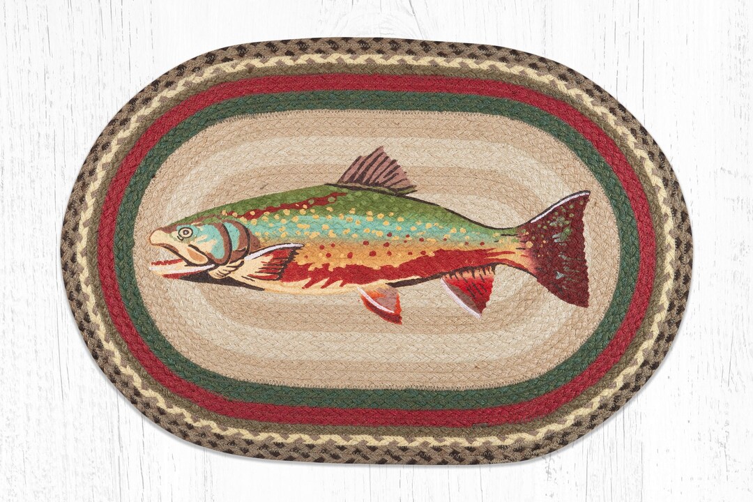Trout Fish Jute Rug Entryway Rug Kitchen, Laundry, Mudroom Rug Fishing