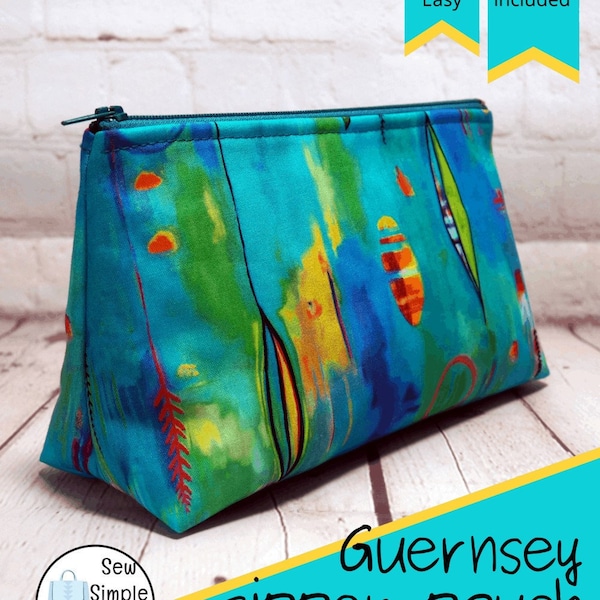 3 sizes Guernsey Zipper Pouch sewing pattern, zipper bag to sew PDF