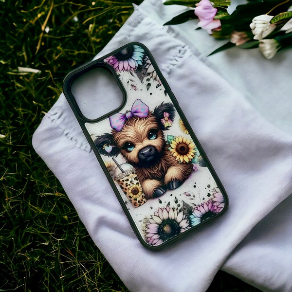 Highland Cow and Sunflowers IPhone 14 Pro Max Case